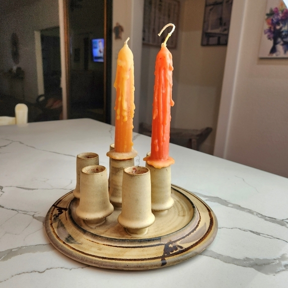 Vintage 1987 Danish Style Stoneware 7 Candle Holder Signed - Picture 4 of 9